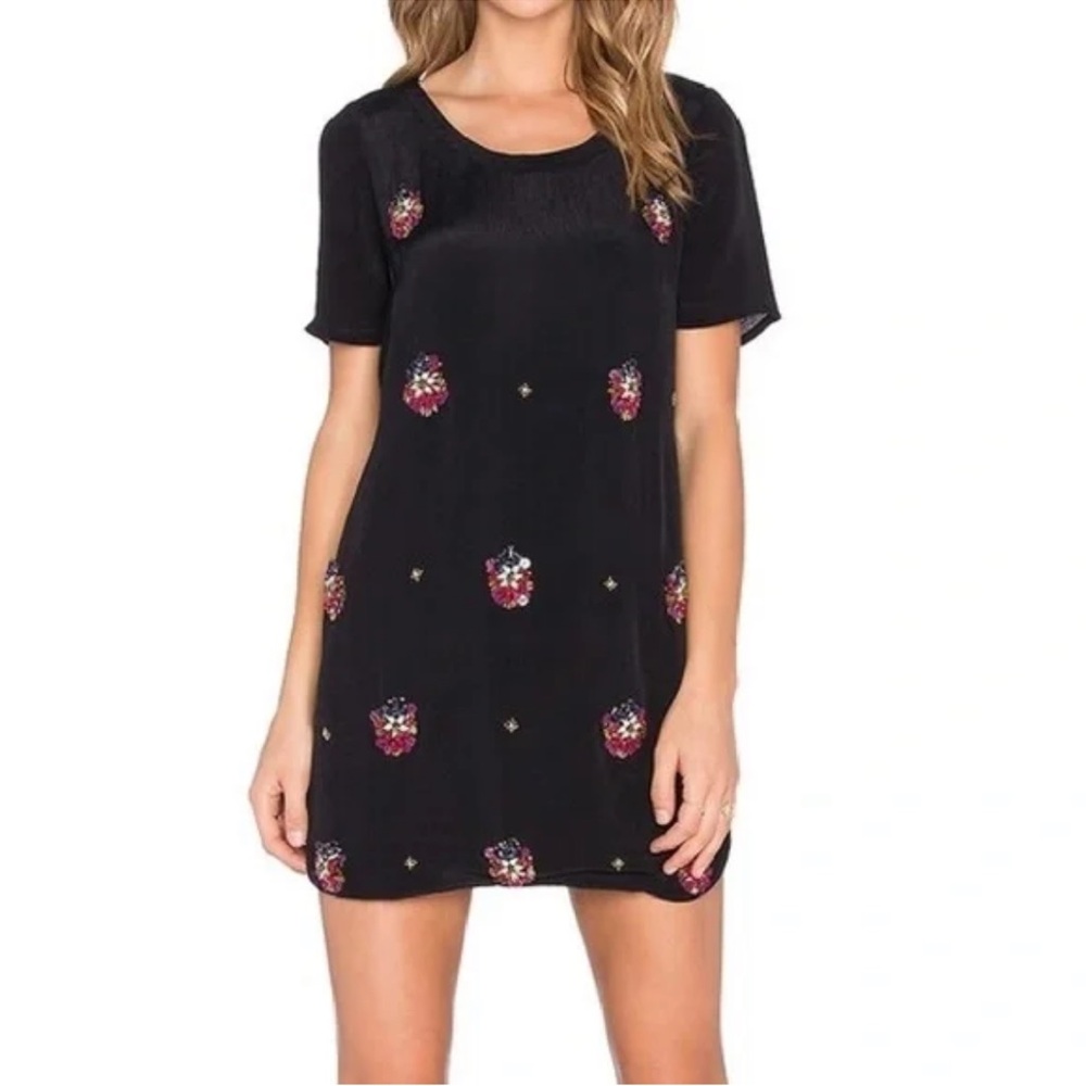 Lovers + Friends Emily Black Embellished Short Sleeve Short Dress M